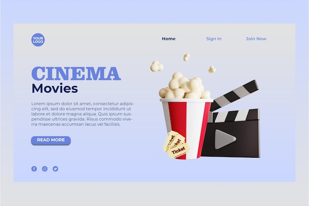 3D-Kinofilmillustration Landing Page Premium psd