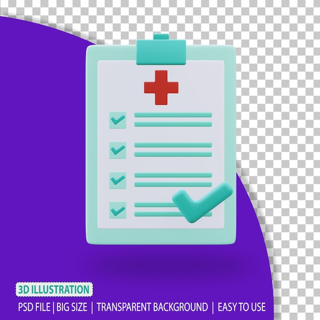 3D-Klemmbrett medizinisches Illustrations-Rendering mit transparentem Hintergrund