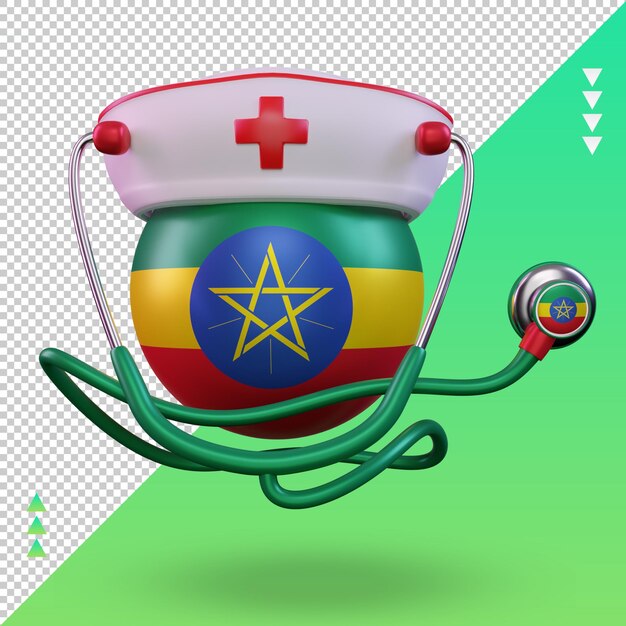PSD 3d-krankenschwester tag äthiopien flagge rendering vorderansicht