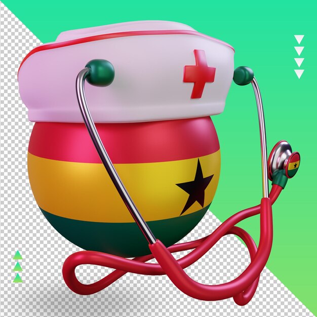 PSD 3d-krankenschwestertag ghana-flagge, die linke ansicht wiedergibt