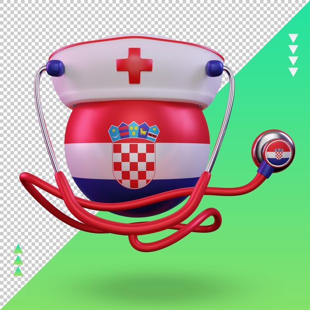 PSD 3d-krankenschwestertag kroatien-flagge, die vorderansicht wiedergibt