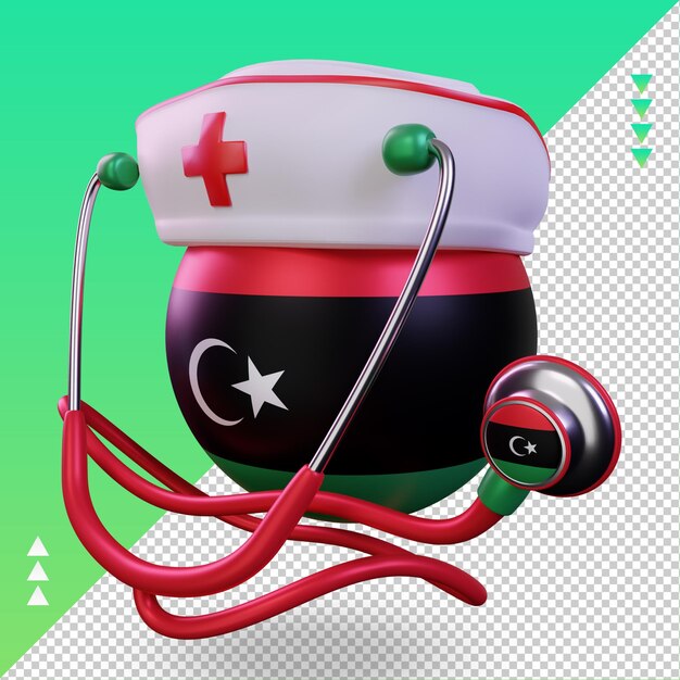 3d-krankenschwestertag libyen-flagge, die die rechte ansicht wiedergibt