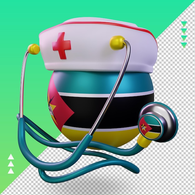 3d-krankenschwestertag mosambik-flagge, die die rechte ansicht wiedergibt