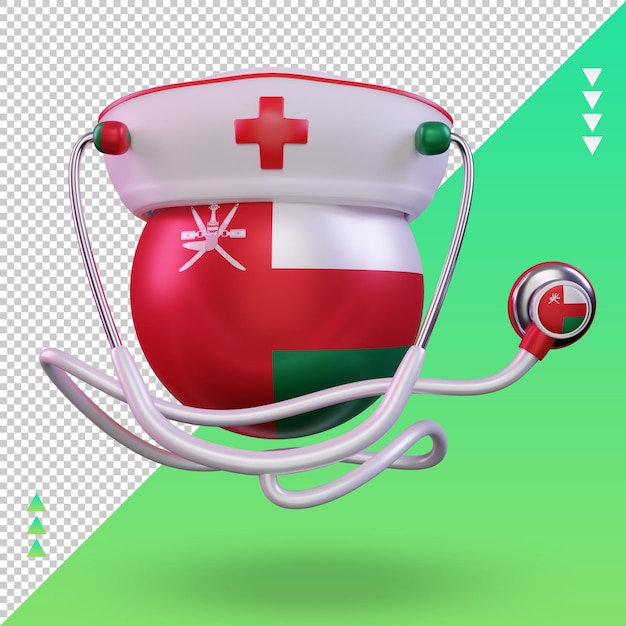 3D-Krankenschwestertag Oman-Flagge, die Vorderansicht wiedergibt