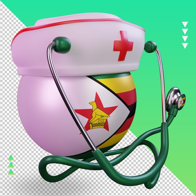 3D-Krankenschwestertag Simbabwe-Flaggendarstellung linke Ansicht