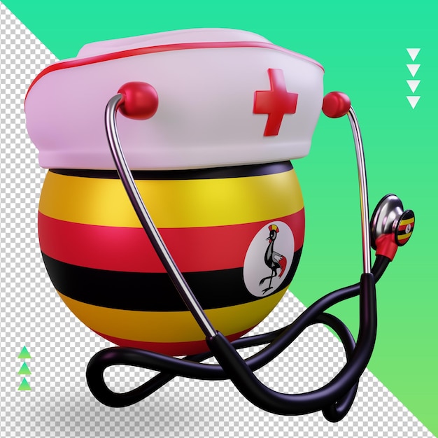 PSD 3d-krankenschwestertag uganda-flaggendarstellung linke ansicht