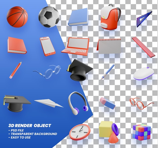 PSD 3d kreative schulelemente premium psd