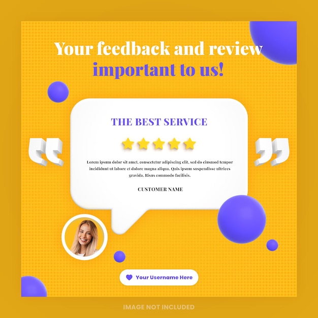 PSD 3d-kundenfeedback-rezension oder testimonial-design social-media-instagram-post-vorlage mit mockup