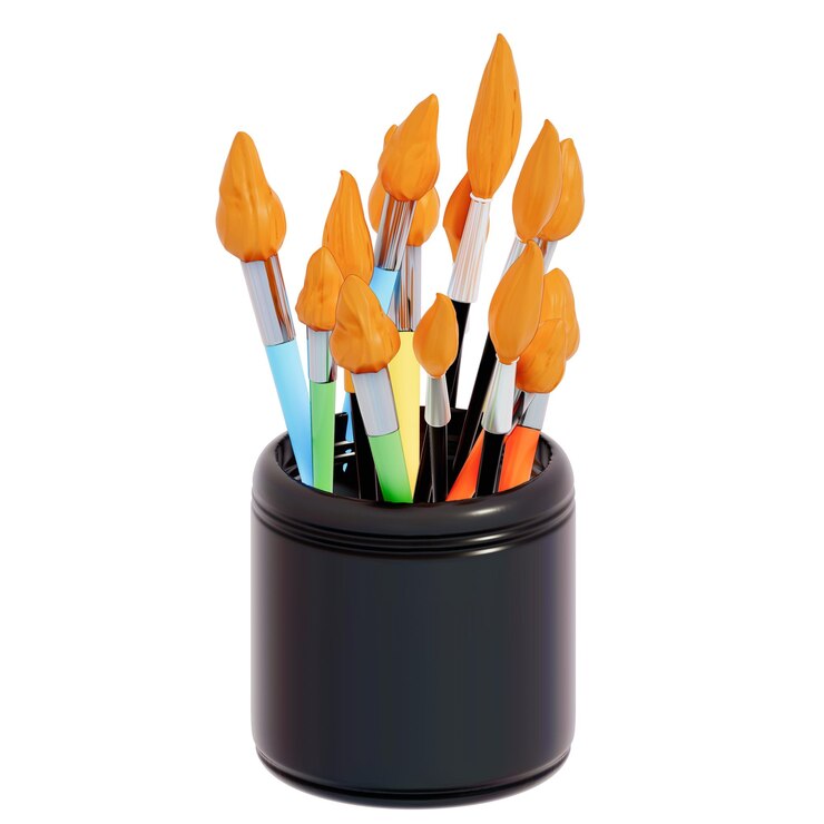 PSD 3d-kunstgegenstände für den lehrertag clipart paintbrush set zurück zur schule