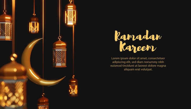 3d Lampe und Mond Ramadan Kareem Vorlage