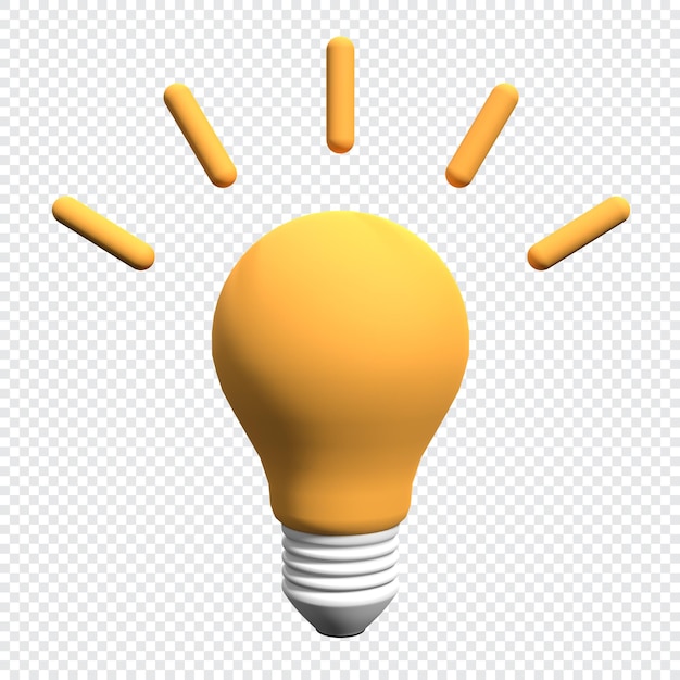 3D-Lampen-Illustration 3D-Gelbe Glühbirnen-Symbol Glühbirne mit Strahlen glänzen Energie- und Ideen-Symbole 3D-Rendering-Illustrierung
