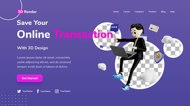 PSD 3d landing page template concept save online transaction