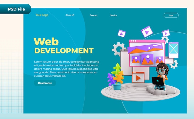 3D-Landingpage Illustration der Webentwicklung