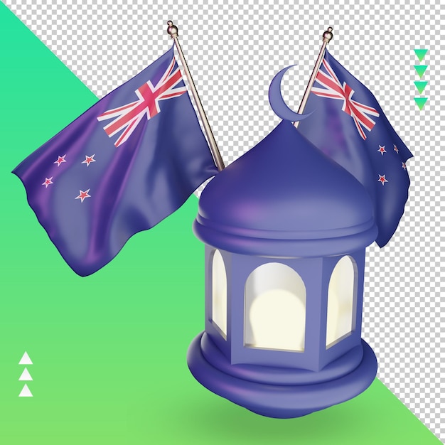 3d lanterna do ramadã bandeira da nova zelândia renderizando a vista direita