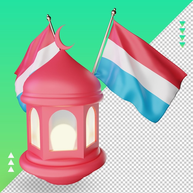 PSD 3d lanterna do ramadã bandeira de luxemburgo renderizando a vista esquerda