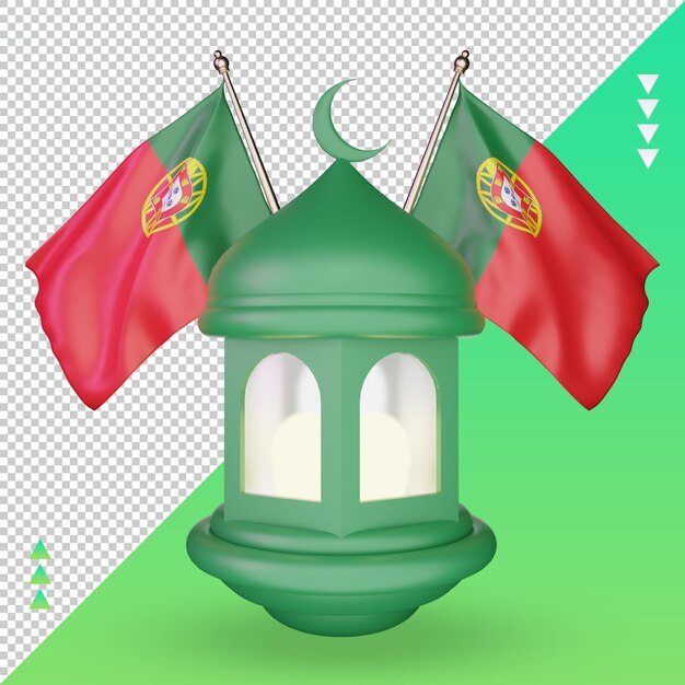 PSD 3d lanterna do ramadã bandeira de portugal renderização vista frontal