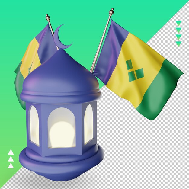 3d lanterna do ramadã bandeira de são vicente e granadinas renderizando a vista esquerda