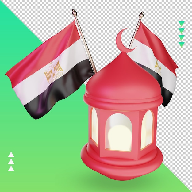 3d lanterna do ramadã bandeira do egito renderizando a vista direita