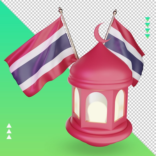 3d Lanterne Du Ramadan Drapeau De La Thaïlande Rendu Vue Droite