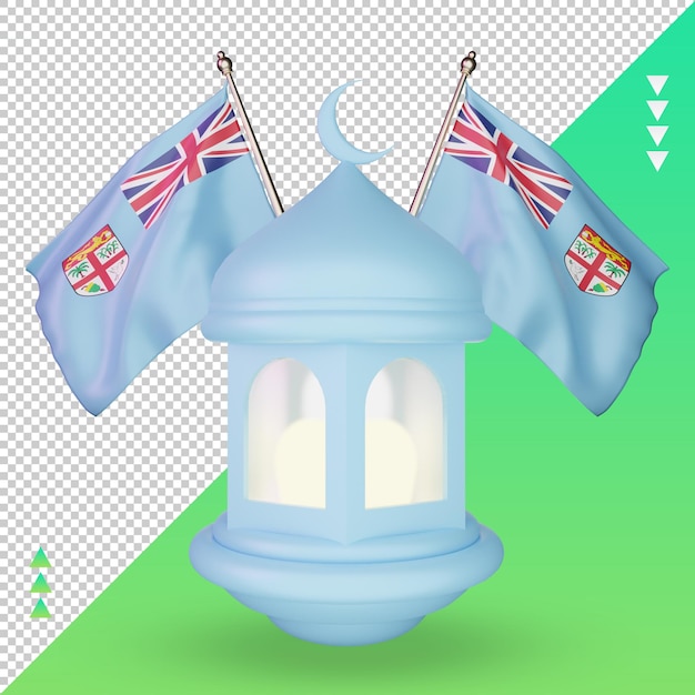 PSD 3d lanterne ramadan drapeau fidji rendu vue de face
