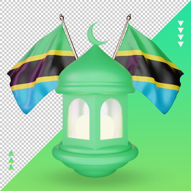 PSD 3d lanterne ramadan drapeau tanzanien rendu vue de face