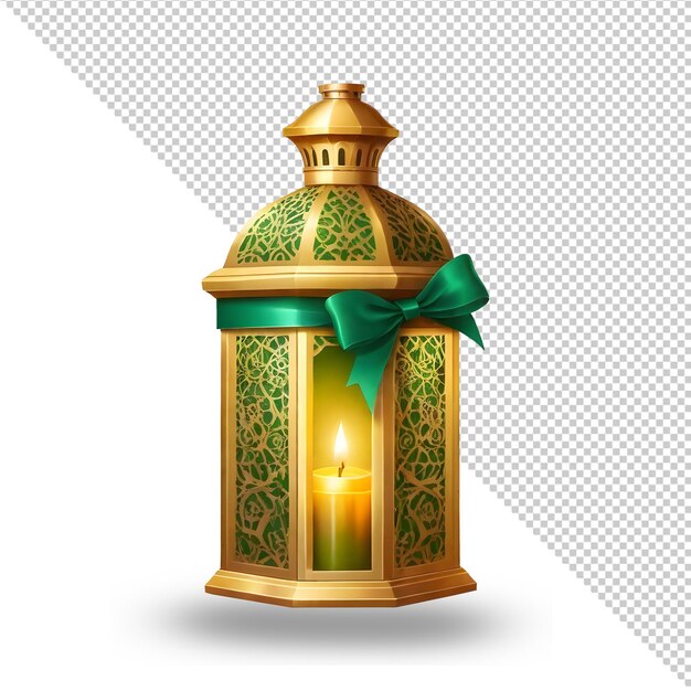 3d lanterne verte de ramadan et arc de satin vert pour la composition