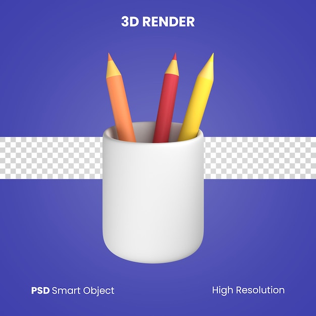 3D lápis de cor no suporte para canetas isolado