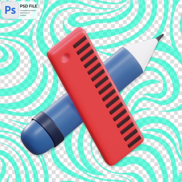 PSD 3d lápis e régua render ilustração ícone isolado png