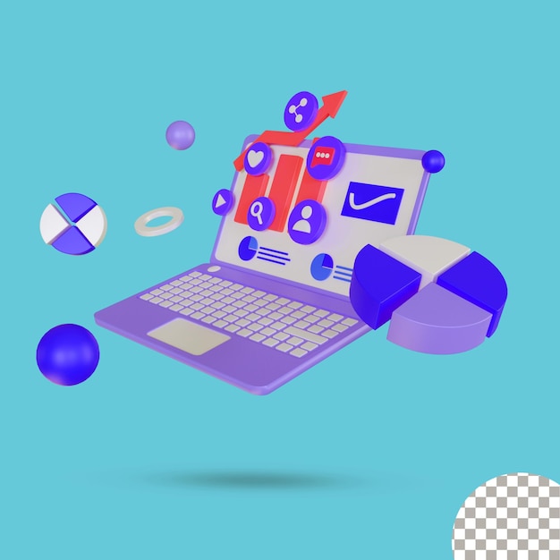 3D-Laptop mit 3D-Darstellung für digitales Marketing