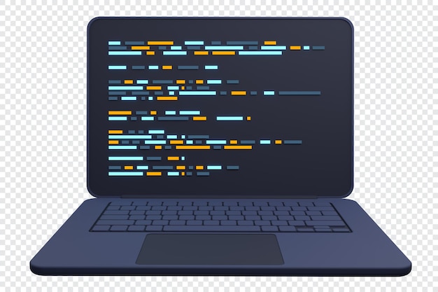 3D-Laptop und Programmcode-Entwicklung Web-Coding-Konzept Codierungsbildschirm 3D-Rendering 3D-Rendering eines Laptops 3D-Render-Illustration