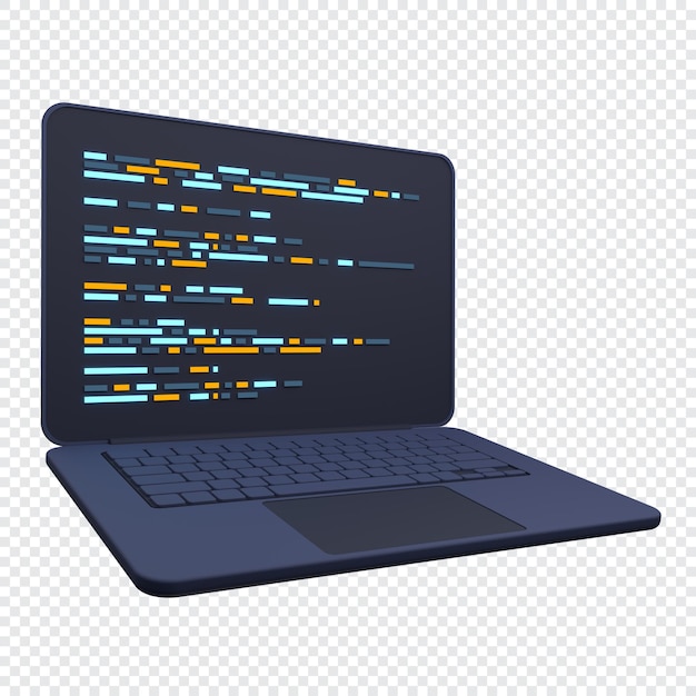 3D-Laptop und Programmcode-Entwicklung Web-Coding-Konzept Codierungsbildschirm 3D-Rendering 3D-Rendering eines Laptops 3D-Render-Illustration