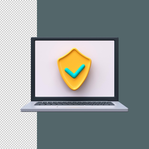 3D laptop with shield symbol Data protection and safe internet concept