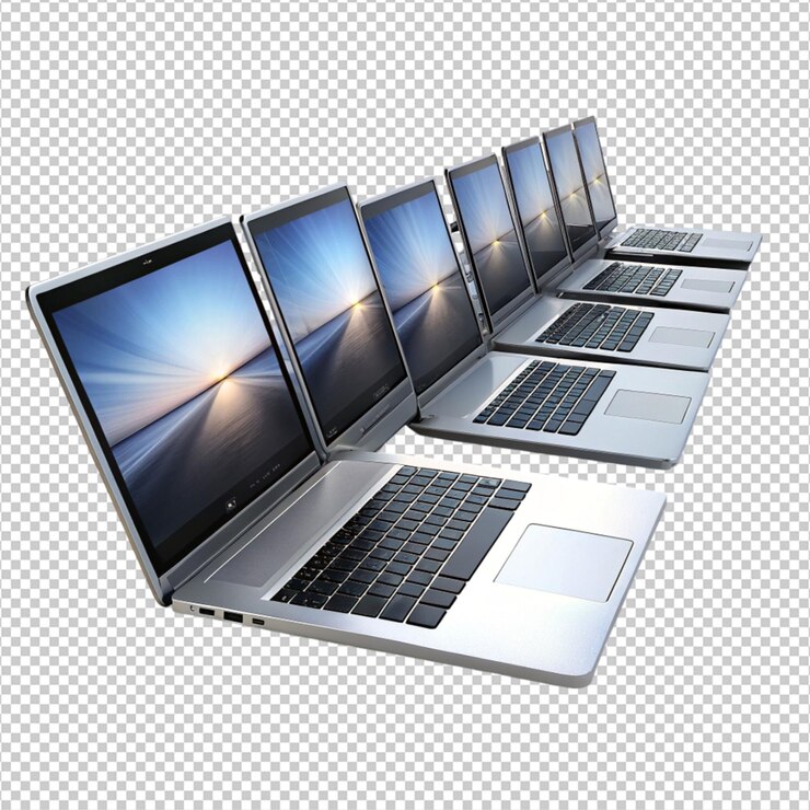 PSD 3d-laptops auf weißem hintergrundfoto
