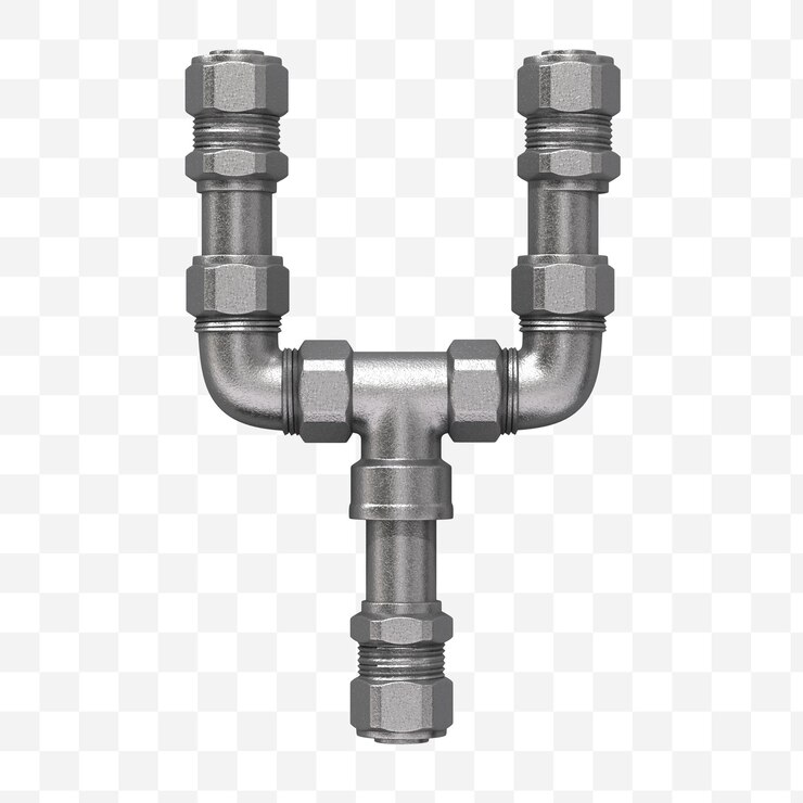 PSD 3d de la letra del alfabeto industrial y hecha de tubería de agua de hierro aislada