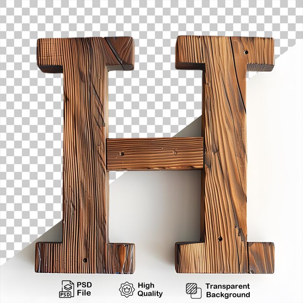 PSD 3d letra de madeira h alfabeto png isolado em fundo transparente