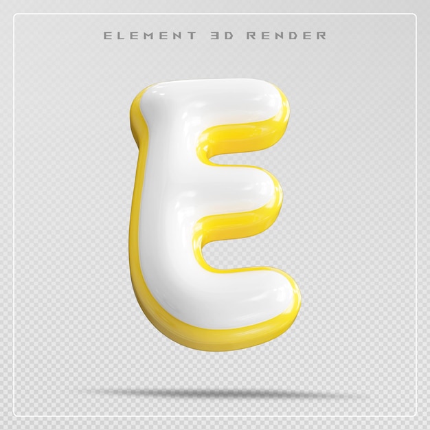 3d letra e fuente blanca con marco burbuja amarilla 3d render
