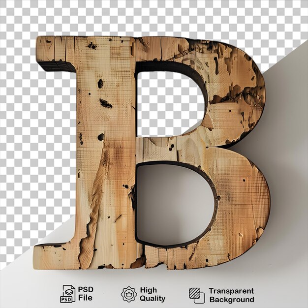 PSD 3d letra de madera b alfabeto png aislado en fondo transparente