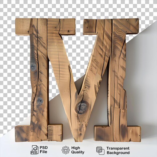 PSD 3d letra de madera m alfabeto png aislado en fondo transparente