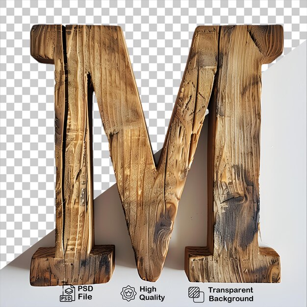 PSD 3d letra de madera m alfabeto png aislado en fondo transparente