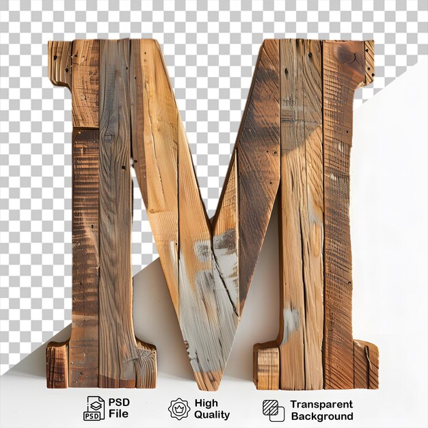 3d letra de madera m alfabeto png aislado en fondo transparente