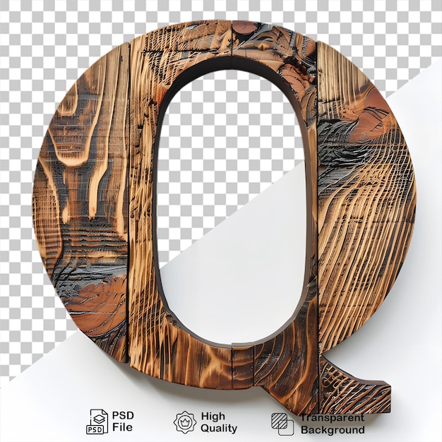 PSD 3d letra de madera q alfabeto png aislado en fondo transparente