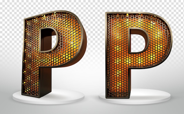 PSD 3d letra p con luces y rejilla