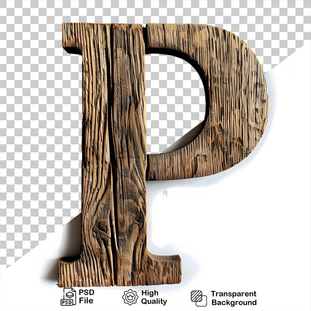 PSD 3d lettre en bois p alphabet png isolé sur un fond transparent