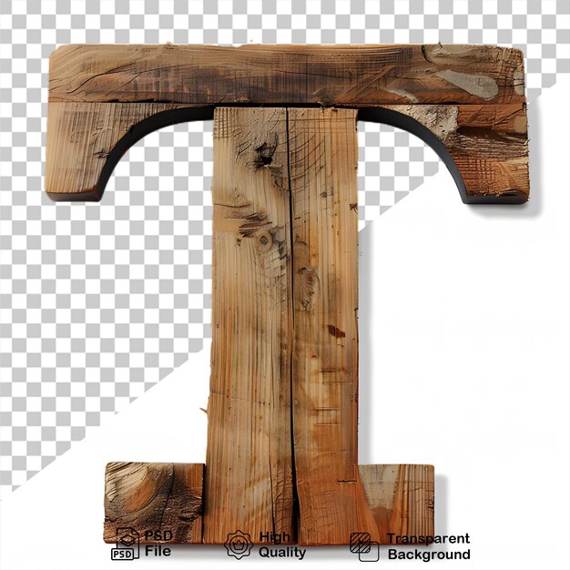 PSD 3d lettre en bois t alphabet png isolé sur un fond transparent