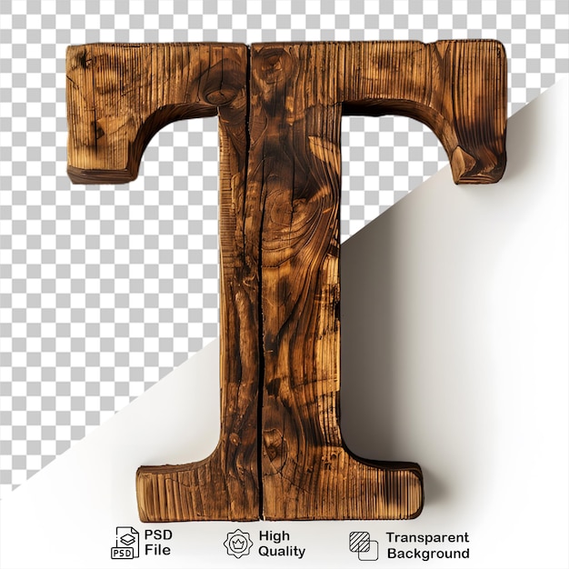 PSD 3d lettre en bois t alphabet png isolé sur un fond transparent