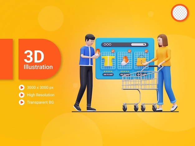 PSD 3d-leute, die online-shopping-illustration machen