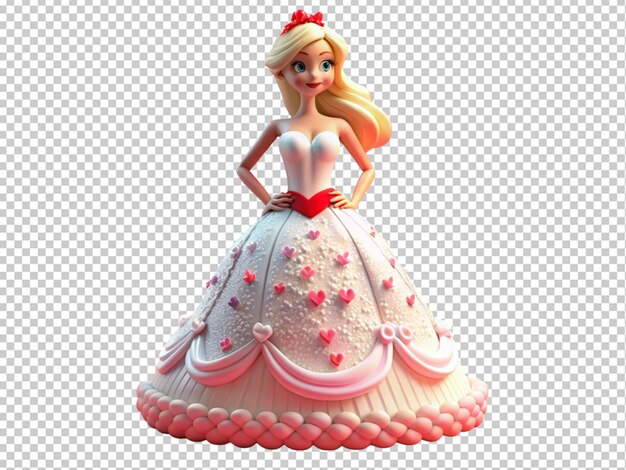 PSD 3d linda barbie en el pastel de vestido rojo