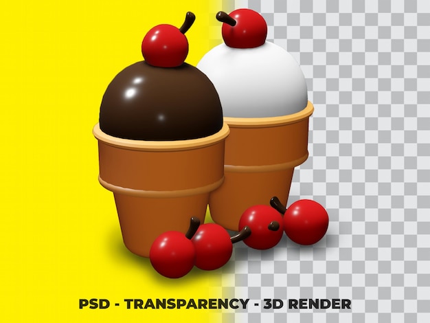 PSD 3d lindo en el cono de helado con fondo de transparencia