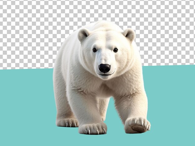 3d lindo oso polar camina hacia la cámara aislado fondo blanco