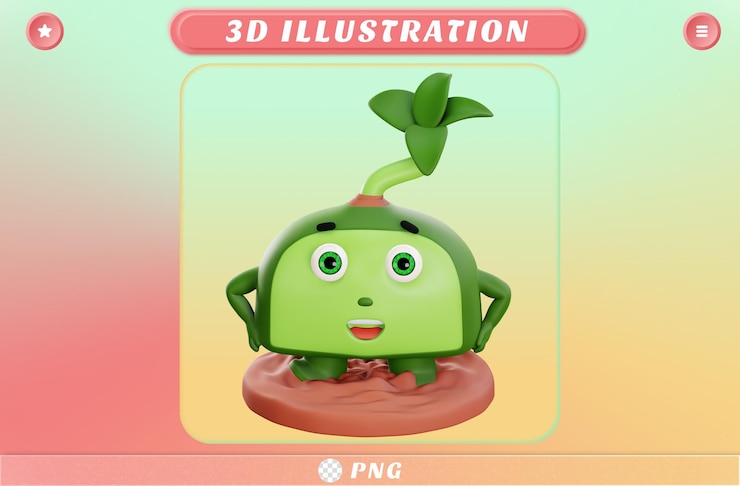 PSD 3d lindo personaje de planta con la mano en la cintura